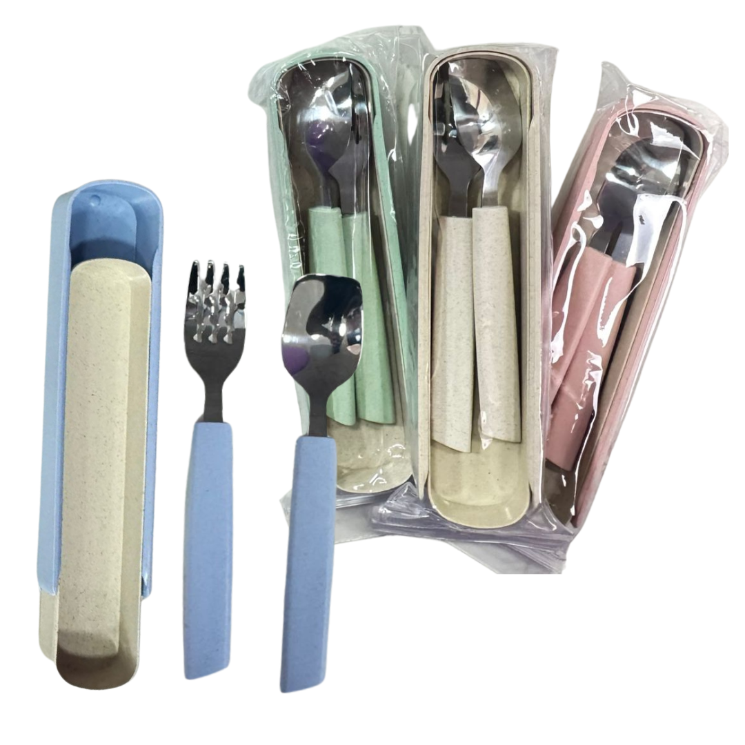 SET DE CUBIERTOS X2 ACERO Y FIBRA DE TRIGO