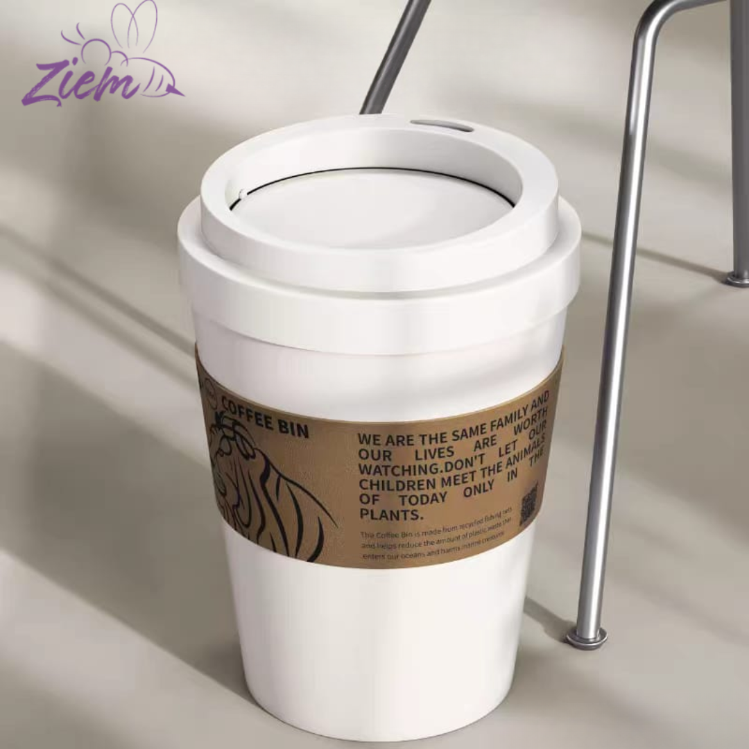CUBO DE BASURA CON TAPA TIPO VASO CAFE