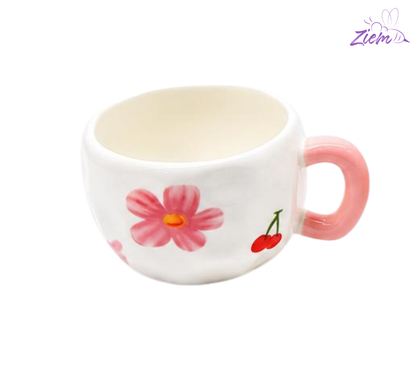 POCILLO CERAMICA PINTURA  FLOR-CORAZON
