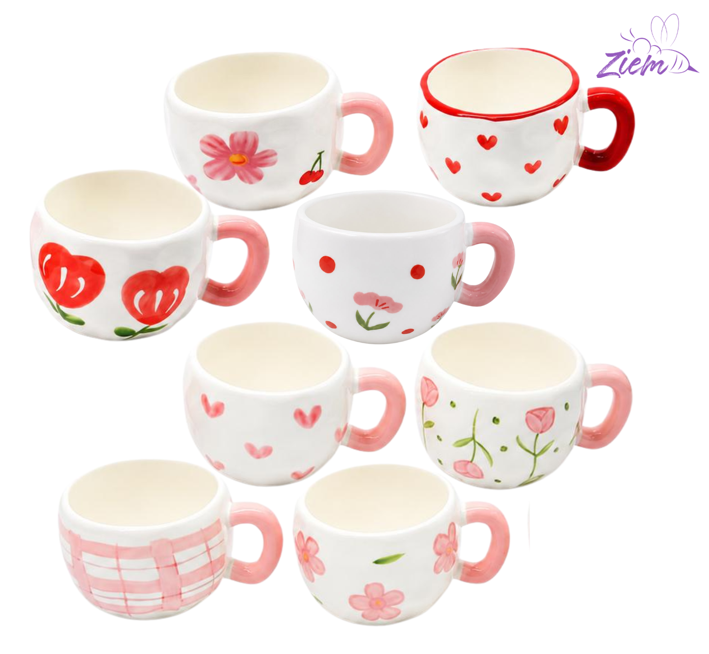 POCILLO CERAMICA PINTURA  FLOR-CORAZON