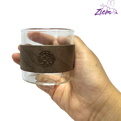 SET VASOS DE VIDRIO CON FUNDA DE MADERA X6