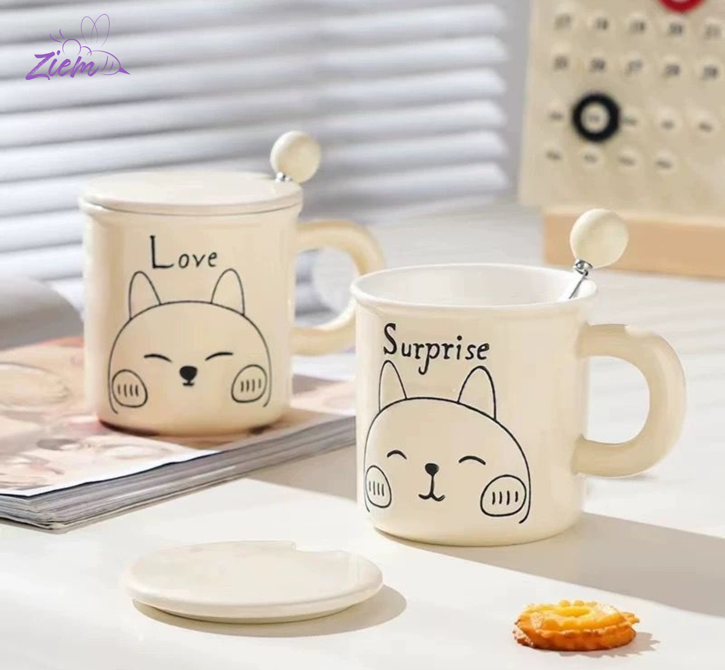 POCILLO TAPA CUCHARA ANIMALES B/N