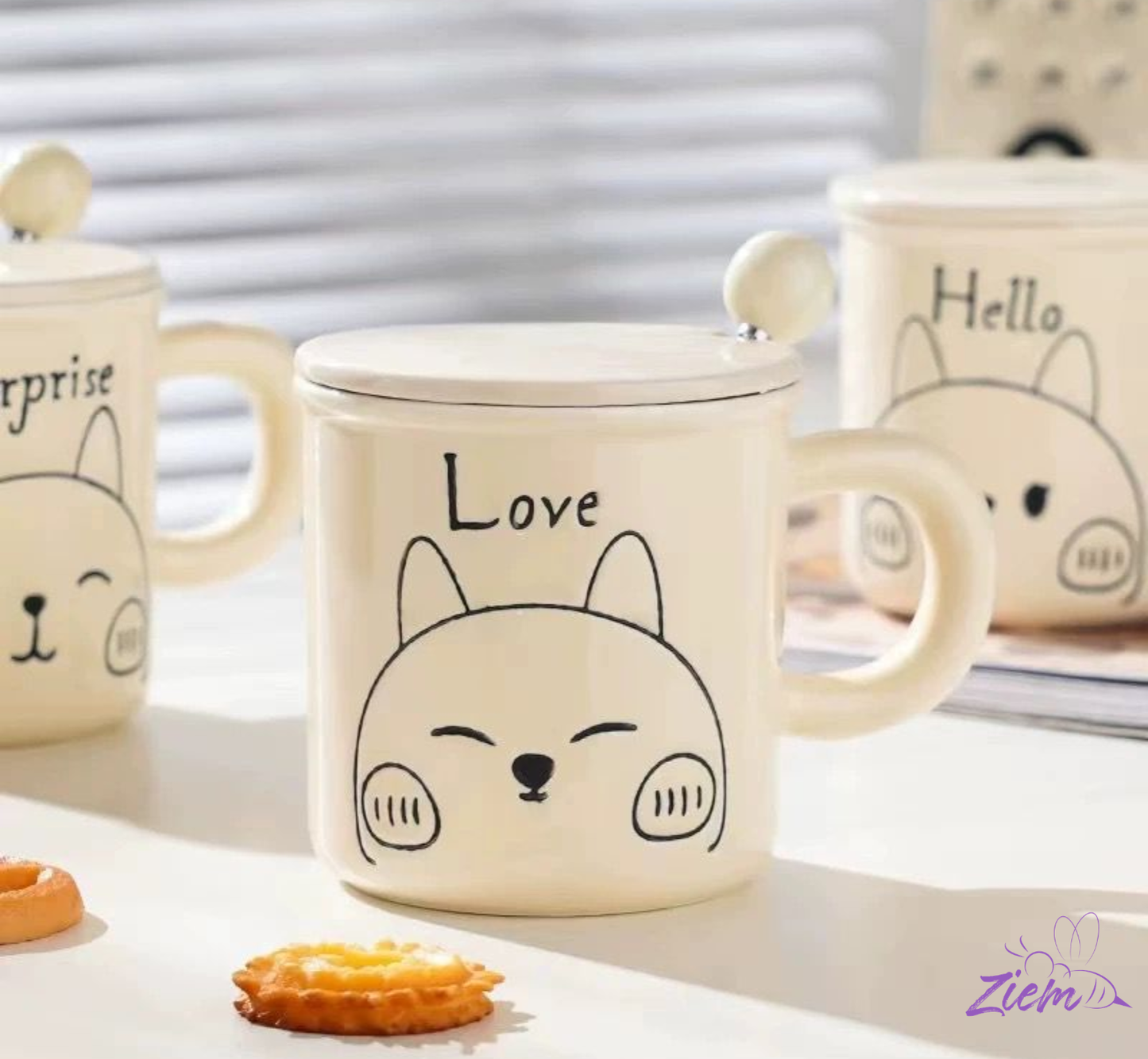 POCILLO TAPA CUCHARA ANIMALES B/N