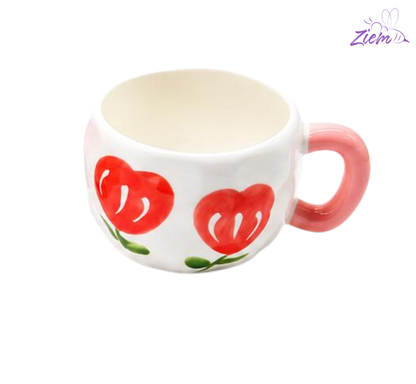POCILLO CERAMICA PINTURA  FLOR-CORAZON
