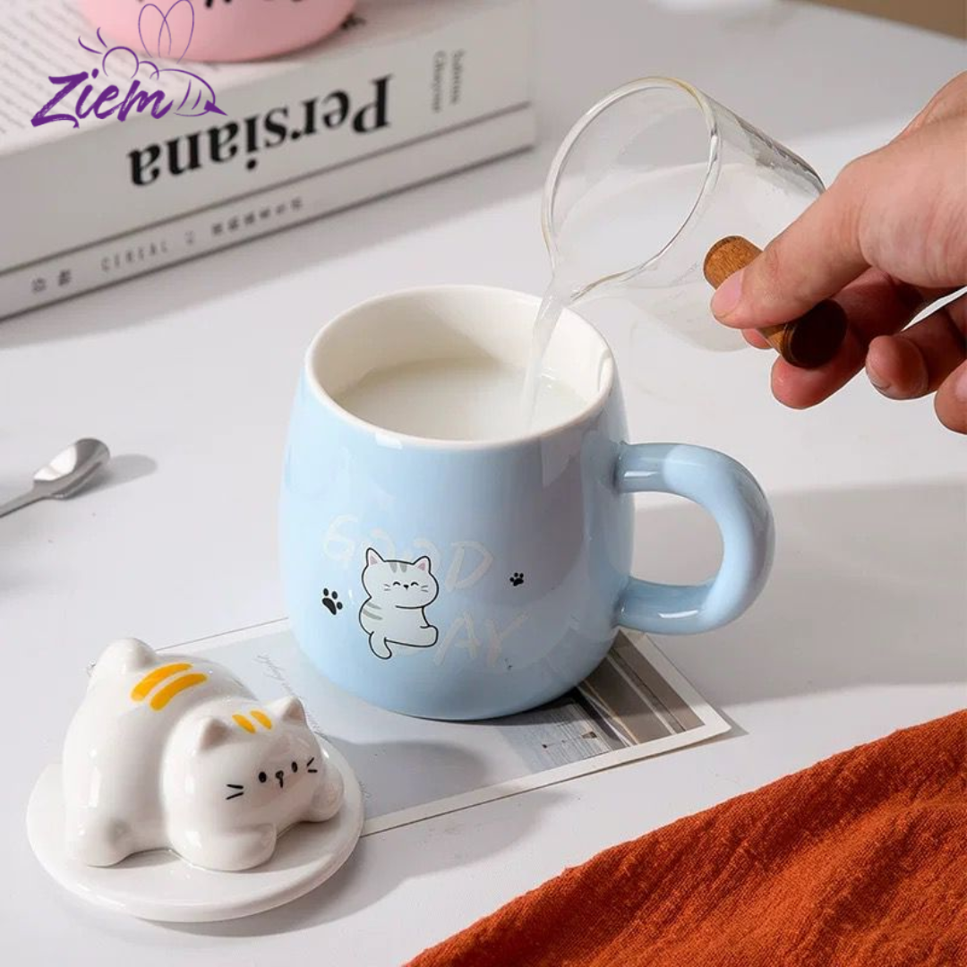 POCILLO CERAMIA GATO CON TAPA