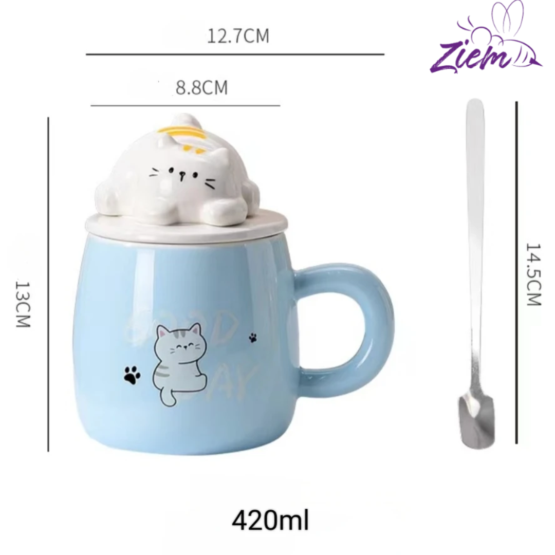 POCILLO CERAMIA GATO CON TAPA