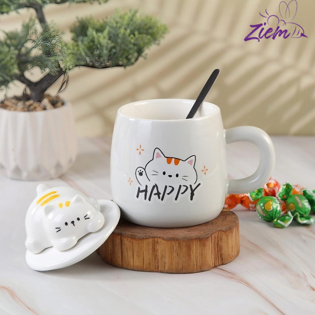 POCILLO CERAMIA GATO CON TAPA