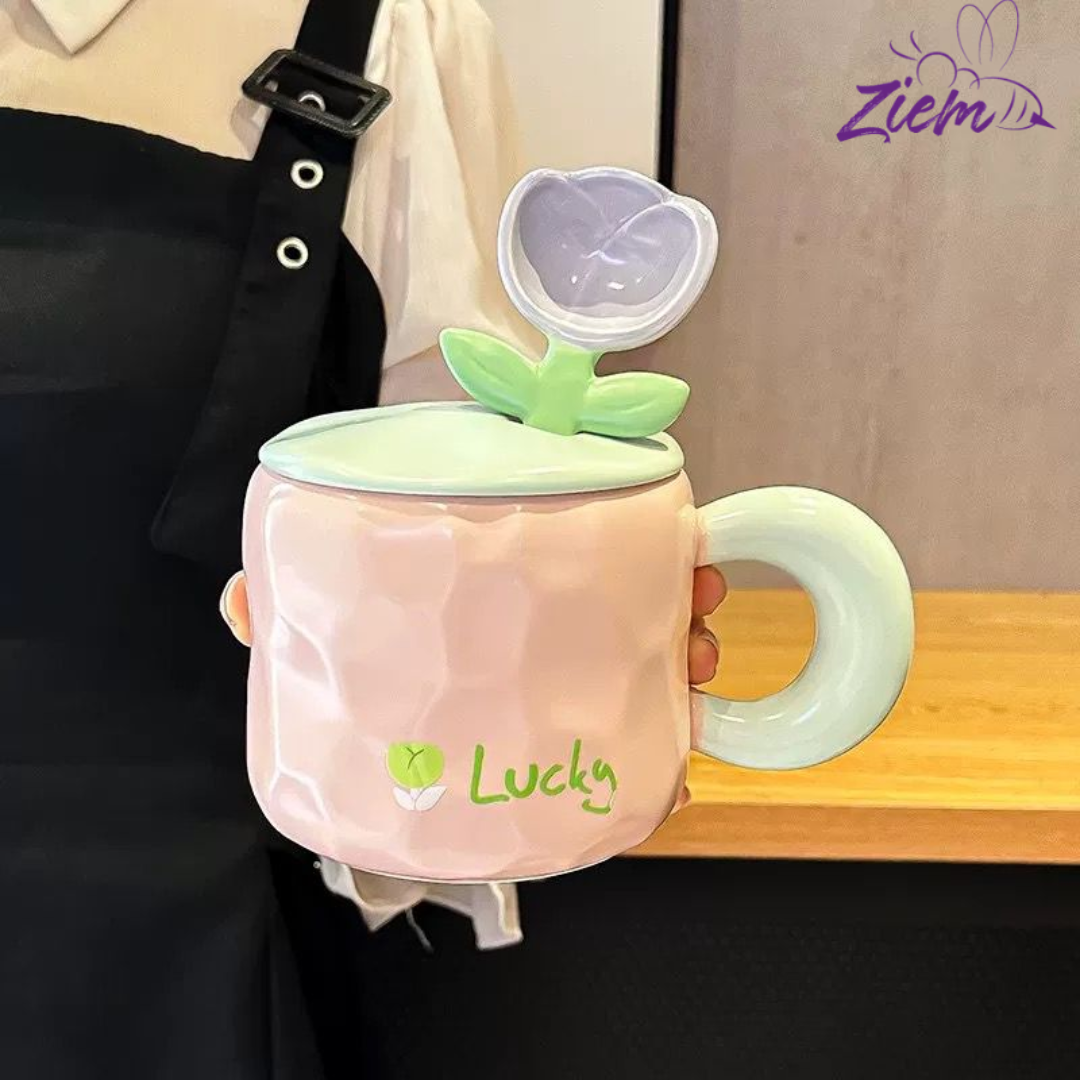 TAZA CERAMICA TULIPAN CON TAPA