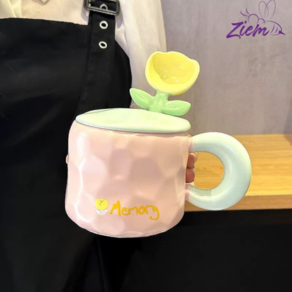 TAZA CERAMICA TULIPAN CON TAPA