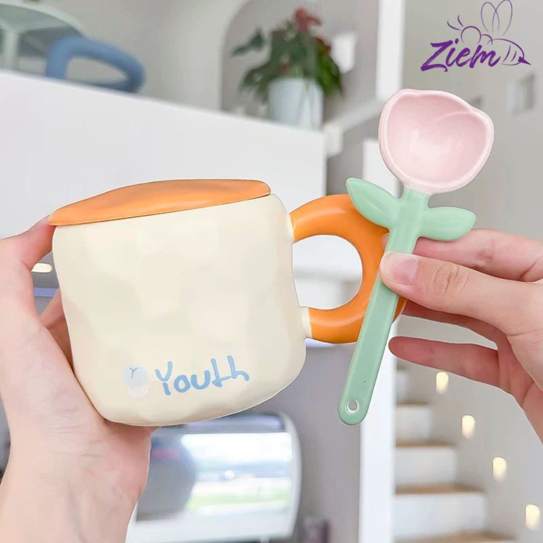TAZA CERAMICA TULIPAN CON TAPA