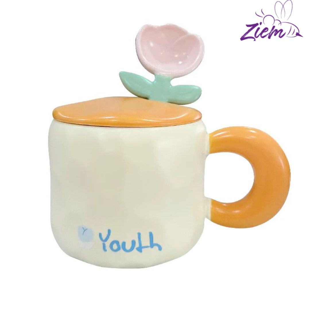 TAZA CERAMICA TULIPAN CON TAPA