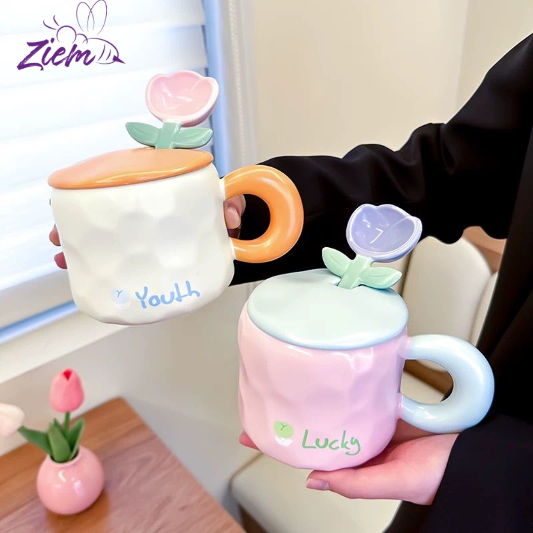 TAZA CERAMICA TULIPAN CON TAPA