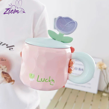 TAZA CERAMICA TULIPAN CON TAPA