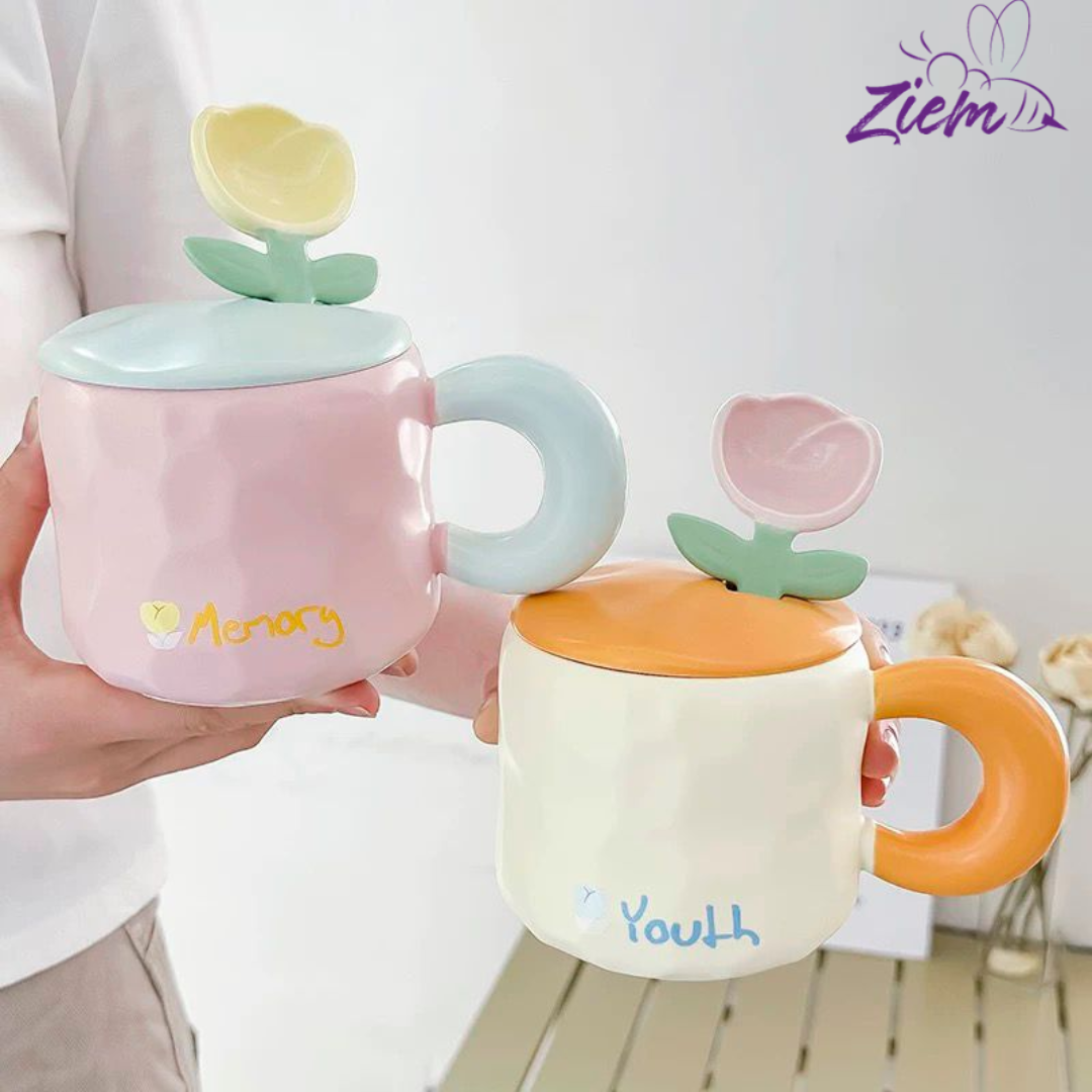 TAZA CERAMICA TULIPAN CON TAPA