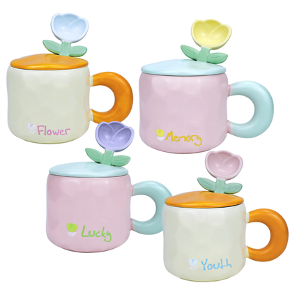 TAZA CERAMICA TULIPAN CON TAPA