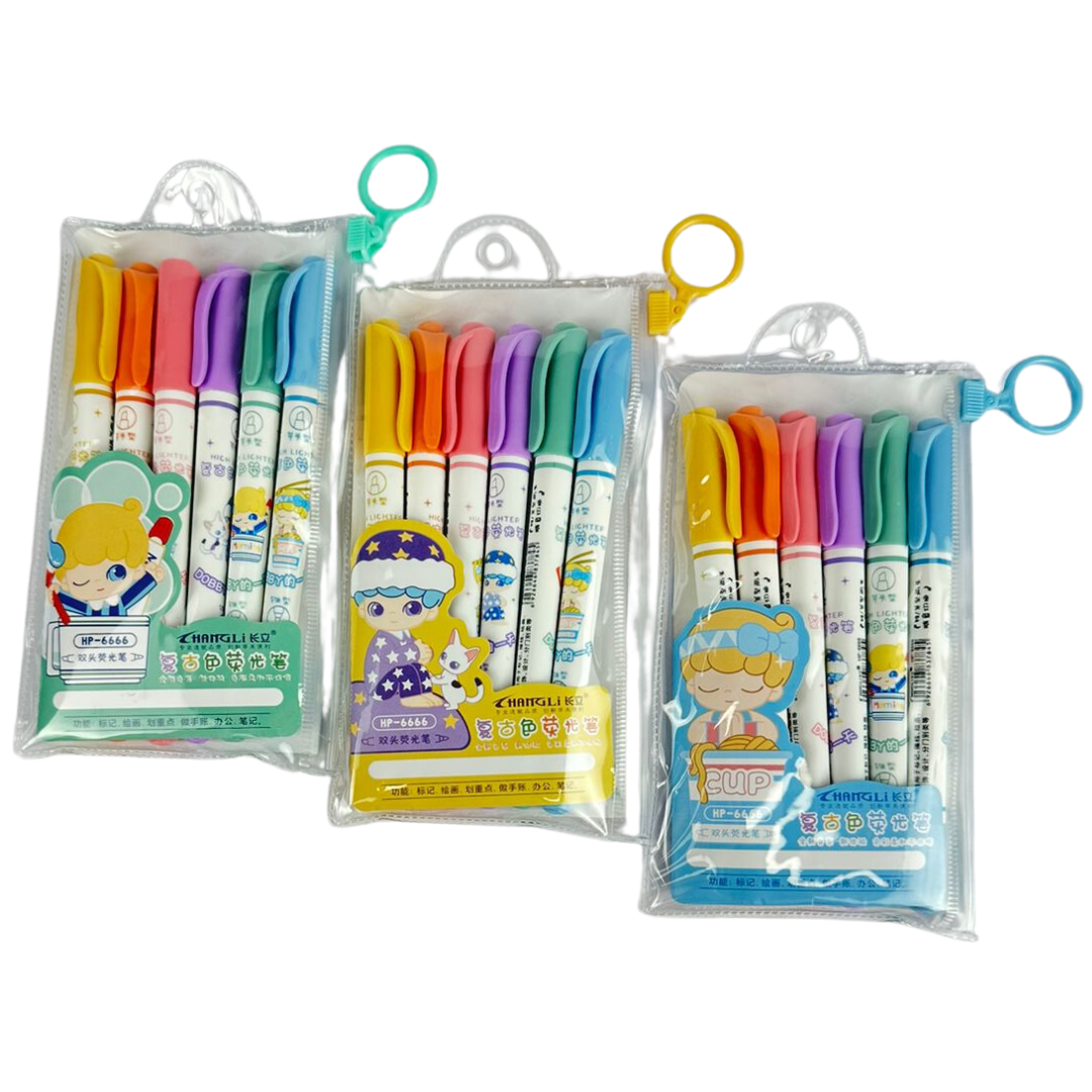 RESALTADOR ESTUCHE X 6PCS DOBLE PUNTA