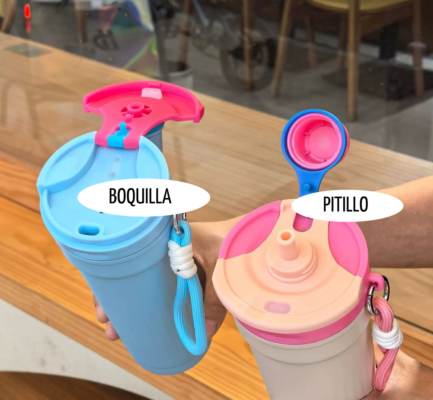 TERMO DOBLE BOQUILLA CON CORDON 600ML