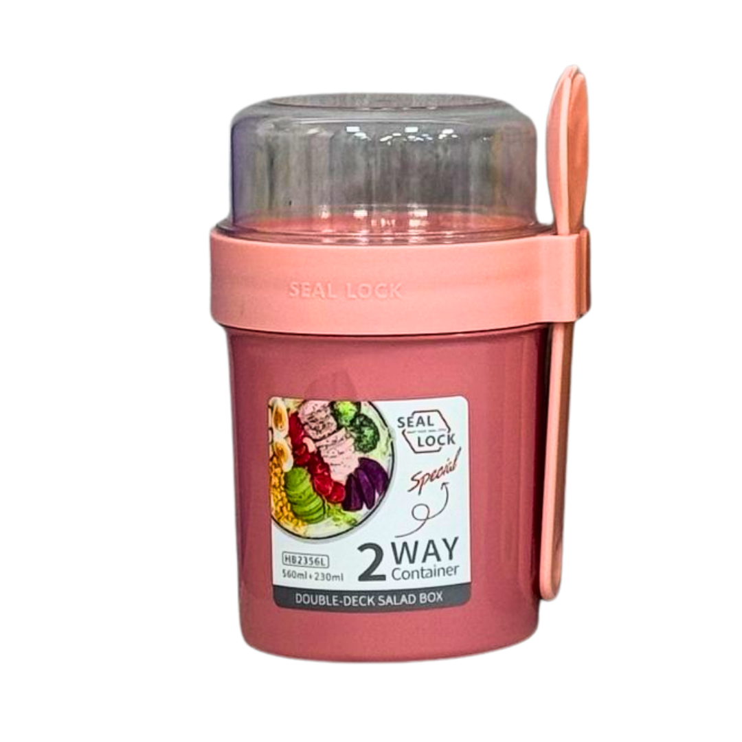 VASO DOBLE COMPARTIMIENTO HERMÉTICO CON CUCHARA – 2 WAY CONTAINER