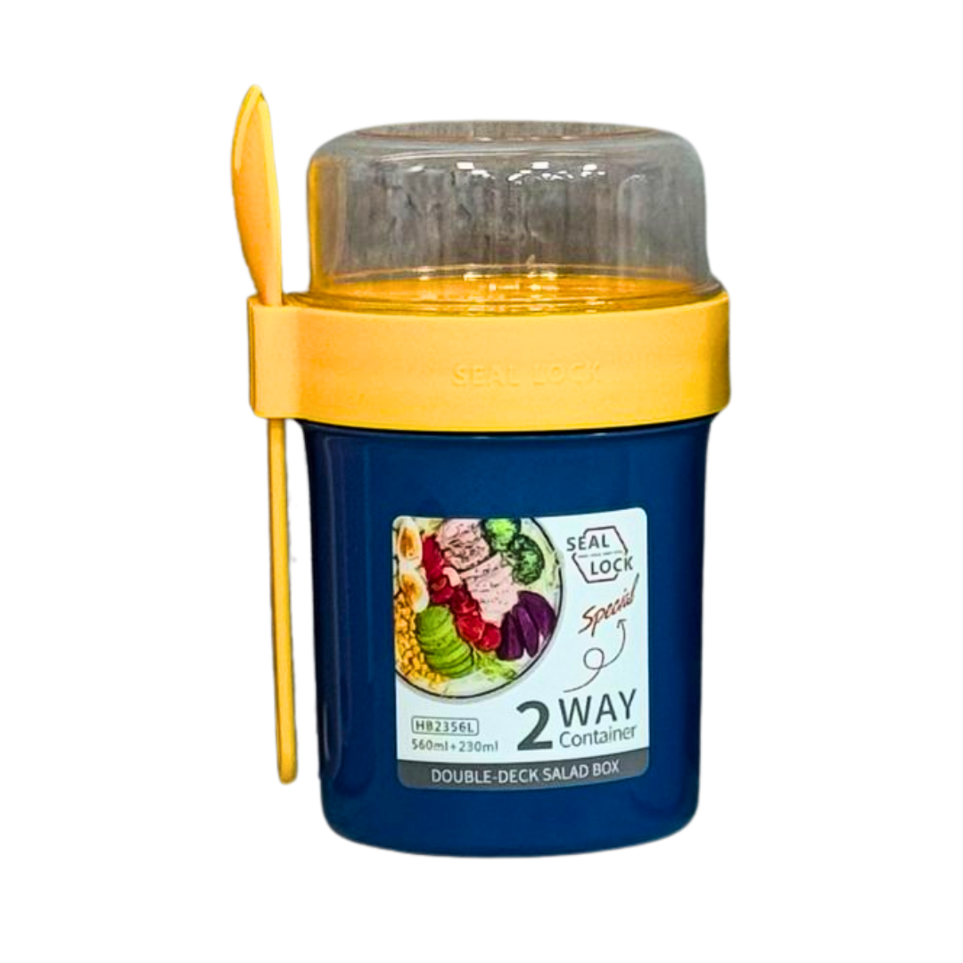 VASO DOBLE COMPARTIMIENTO HERMÉTICO CON CUCHARA – 2 WAY CONTAINER