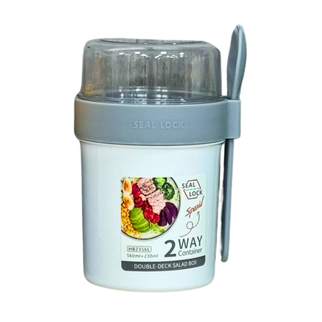 VASO DOBLE COMPARTIMIENTO HERMÉTICO CON CUCHARA – 2 WAY CONTAINER