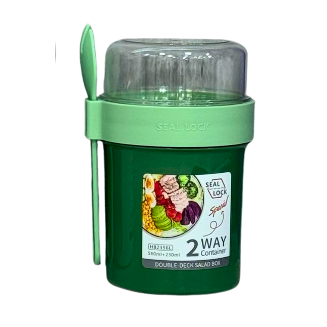 VASO DOBLE COMPARTIMIENTO HERMÉTICO CON CUCHARA – 2 WAY CONTAINER