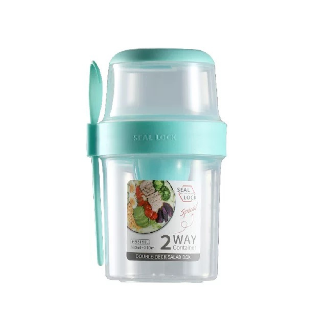 VASO PORTA ENSALADAS 2 EN 1 CON COMPARTIMENTO Y TENEDOR