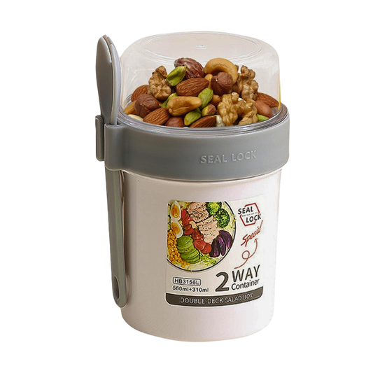 VASO DOBLE COMPARTIMIENTO HERMÉTICO CON CUCHARA – 2 WAY CONTAINER